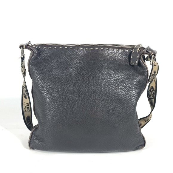 Fendi Shoulder Bag Selleria Leather Pochette Black - Picture 1 of 9